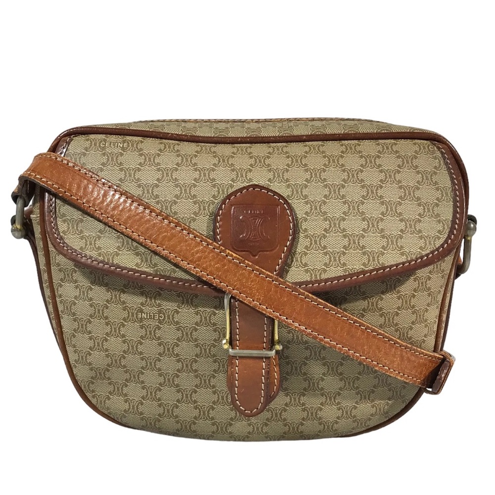 Auth CELINE Macadam Triumph Single Flap Crossbody Shoulder Bag